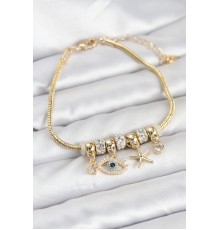 Pirinç Gold Renk Göz Model Charmlı Kadın Bileklik - TJ-BB8217