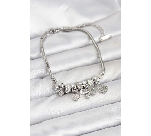 Charmlı Gümüş Renk Kadın Bileklik - TJ-BB8218