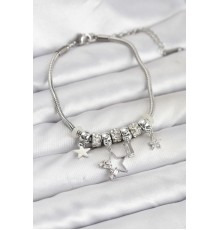 Gümüş Renk Pirinç Yıldız Model Charmlı Kadın Bileklik - TJ-BB8220