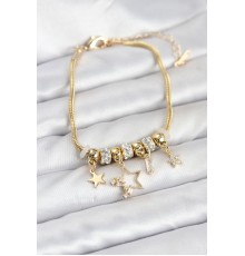 Gold Renk Pirinç Yıldız Model Charmlı Kadın Bileklik - TJ-BB8221