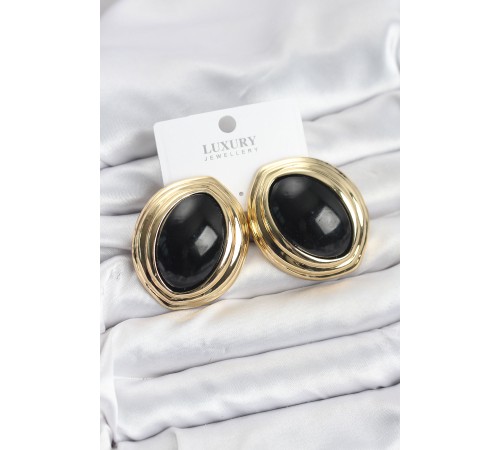 Pirinç Siyah Badem Model Vintage Gold Kadın Küpe - TJ-BKP11593