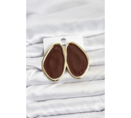 Pirinç Kahverengi Mineli Damla Model Vintage Plaka Kadın Küpe - TJ-BKP11595