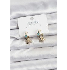 Mavi Taş Detaylı Pirinç Gold Renk Kadın Göçmen Küpesi - TJ-BKP11598