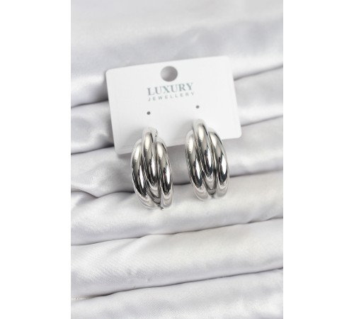 Gümüş Renk Pirinç Yarım Halka Model Kadın Küpe - TJ-BKP11603