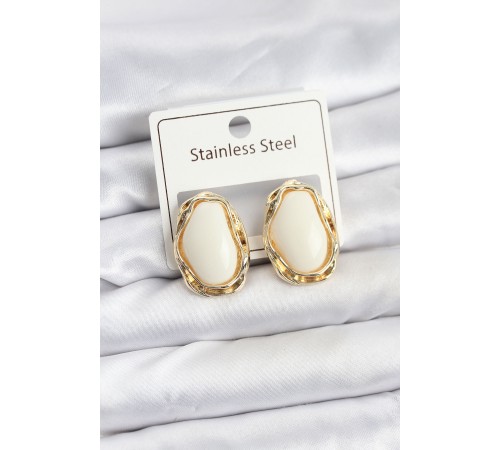 Beyaz Damla Model Pirinç Vintage Kadın Küpe - TJ-BKP11610