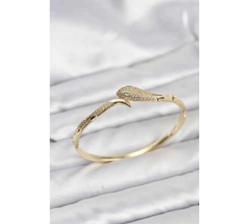 Pirinç Zirkon Taşlı Yılan Model Kadın Kelepçe Bileklik - TJ-BB8222