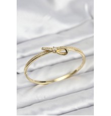 Pirinç Gold Renk Zirkon Taşlı Fiyonk Model Kadın Kelepçe Bileklik - TJ-BB8224