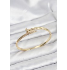 Pirinç Gold Renk Zirkon Taşlı Çivi Model Kadın Kelepçe Bileklik - TJ-BB8225