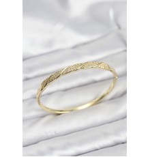 Pirinç Gold Renk Zirkon Taşlı Model Kadın Kelepçe Bileklik - TJ-BB8226