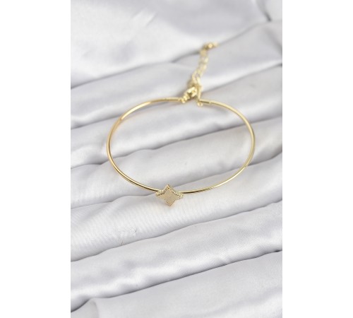 Gold Renk Pirinç Köşeli Yonca Model Kadın Bileklik - TJ-BB8233