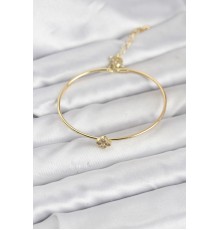 Zirkon Taşlı Yonca Model Gold Renk Kadın Bileklik - TJ-BB8235