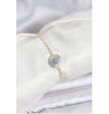 Gold Renk Nazar Model Zirkon Taşlı Asansörlü Su Yolu Bileklik - TJ-BB8238