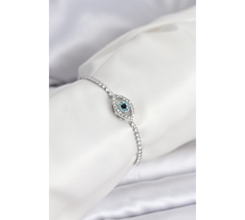 Göz Model Zirkon Taşlı Gümüş Renk Asansörlü Su Yolu Bileklik - TJ-BB8241