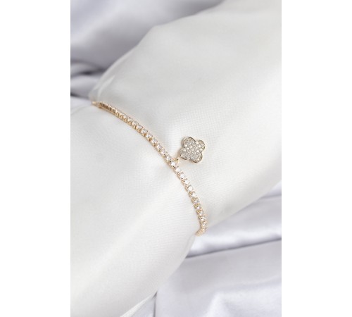 Yonca Model Zirkon Taşlı Gold Renk Asansörlü Su Yolu Bileklik - TJ-BB8244
