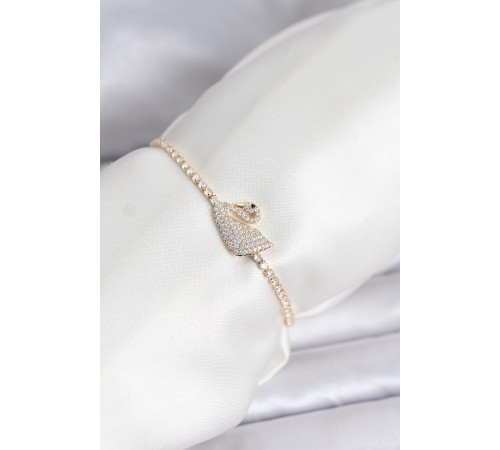 Kuğu Model Zirkon Taşlı Gold Renk Asansörlü Su Yolu Bileklik - TJ-BB8246