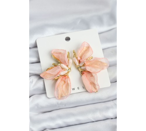 Lotus Model Yavruağızı Renk Tüllü Kadın Küpe - TJ-BKP11632