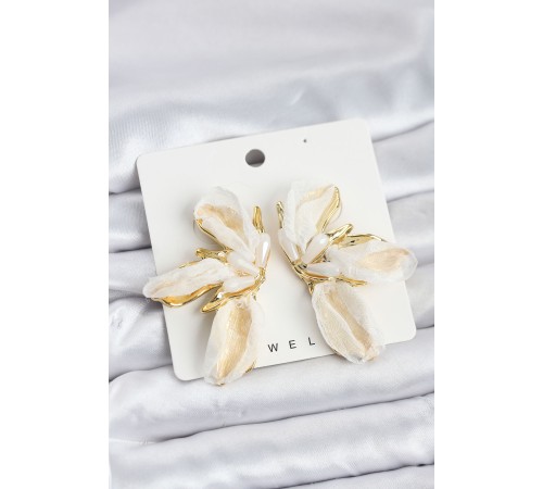 Lotus Model Beyaz Renk Tüllü Kadın Küpe - TJ-BKP11634