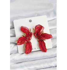 Lotus Model Kırmızı Renk Tüllü Kadın Küpe - TJ-BKP11635