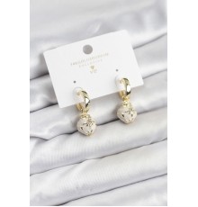 Pirinç Gold Renk Topçuk Model Mineli Halka Kadın Küpe - TJ-BKP11636