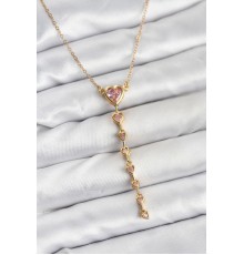 316L Çelik Zincir Gold Renk Pembe Kalp Kadın Kolye - TJ-BKO10820