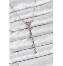 316L Çelik Zincir Gümüş Renk Pembe Kalp Kadın Kolye - TJ-BKO10821