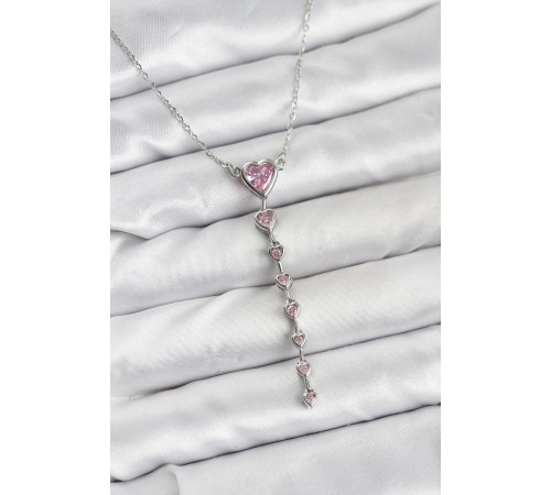 316L Çelik Zincir Gümüş Renk Pembe Kalp Kadın Kolye - TJ-BKO10821