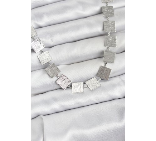 Kare Plaka Model Gümüş Renk Kadın Kolye - TJ-BKO10824