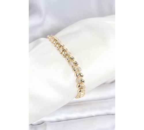 Pirinç Gold Renk VIP Seri Sarmal Damla Model Zirkon Taşlı Kadın Bileklik - TJ-BB8268