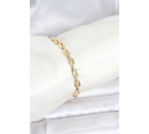Pirinç Gold Renk VIP Seri Zincir Model Zirkon Taşlı Kadın Bileklik - TJ-BB8270