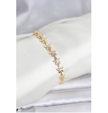 Pirinç Gold Renk VIP Seri Sıralı Taşlı Yıldız Model Zirkon Taşlı Kadın Bileklik - TJ-BB8272