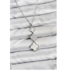 316L Çelik Zincir Gümüş Renk Yonca Detaylı Zirkon Taşlı Kadın Kolye - TJ-BKO10828