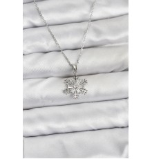 316L Çelik Zincir Gümüş Renk Kar Tanesi Model Zirkon Taşlı Kadın Kolye - TJ-BKO10830