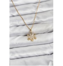 316L Çelik Zincir Gold Renk Kar Tanesi Model Zirkon Taşlı Kadın Kolye - TJ-BKO10831