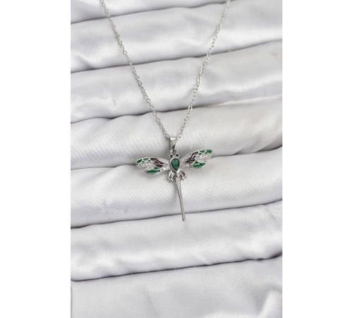 316L Çelik Zincir Gümüş Renk Yusufçuk Model Zirkon Taşlı Kadın Kolye - TJ-BKO10832