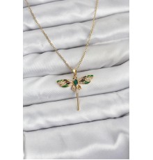 316L Çelik Zincir Gold Renk Yusufçuk Model Zirkon Taşlı Kadın Kolye - TJ-BKO10833