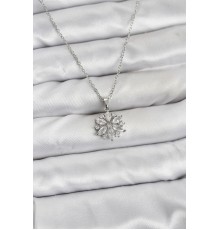 316L Çelik Zincir Gümüş Renk Lotus Model Zirkon Taşlı Kadın Kolye - TJ-BKO10834