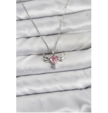 316L Çelik Zincir Gümüş Renk Kanatlı Kalp Model Zirkon Taşlı Kadın Kolye - TJ-BKO10836