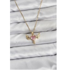 316L Çelik Zincir Gold Renk Kanatlı Kalp Model Zirkon Taşlı Kadın Kolye - TJ-BKO10837