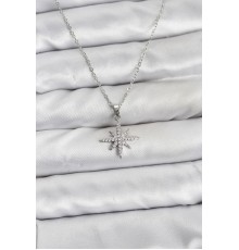 316L Çelik Zincir Gümüş Renk Kutup Yıldızı Model Zirkon Taşlı Kadın Kolye - TJ-BKO10838