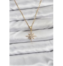 316L Çelik Zincir Gold Renk Kutup Yıldızı Model Zirkon Taşlı Kadın Kolye - TJ-BKO10839