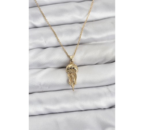 316L Çelik Zincir Gold Renk Deniz Anası Model Zirkon Taşlı Kadın Kolye - TJ-BKO10842
