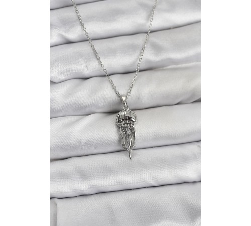 316L Çelik Zincir Gümüş Renk Deniz Anası Model Zirkon Taşlı Kadın Kolye - TJ-BKO10843