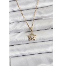 316L Çelik Zincir Gold Renk Yıldız Model Zirkon Taşlı Kadın Kolye - TJ-BKO10844