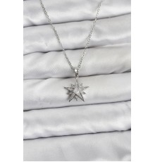 316L Çelik Zincir Gümüş Renk Yıldız Model Zirkon Taşlı Kadın Kolye - TJ-BKO10845