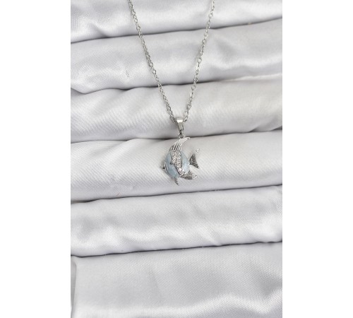 316L Çelik Zincir Gümüş Renk Balık Model Zirkon Taşlı Kadın Kolye - TJ-BKO10847