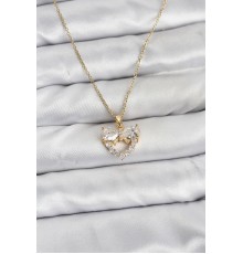 316L Çelik Zincir Gold Renk Kalp ve Fiyonk Model Zirkon Taşlı Kadın Kolye - TJ-BKO10848