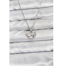 316L Çelik Zincir Gümüş Renk Kalp ve Fiyonk Model Zirkon Taşlı Kadın Kolye - TJ-BKO10849