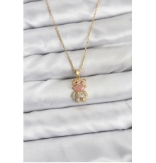 316L Çelik Zincir Gold Renk Teddy Bear Model Zirkon Taşlı Kadın Kolye - TJ-BKO10852