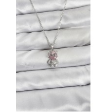316L Çelik Zincir Gümüş Renk Teddy Bear Model Zirkon Taşlı Kadın Kolye - TJ-BKO10853
