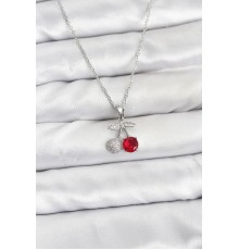316L Çelik Zincir Gümüş Renk Kiraz Model Zirkon Taşlı Kadın Kolye - TJ-BKO10855